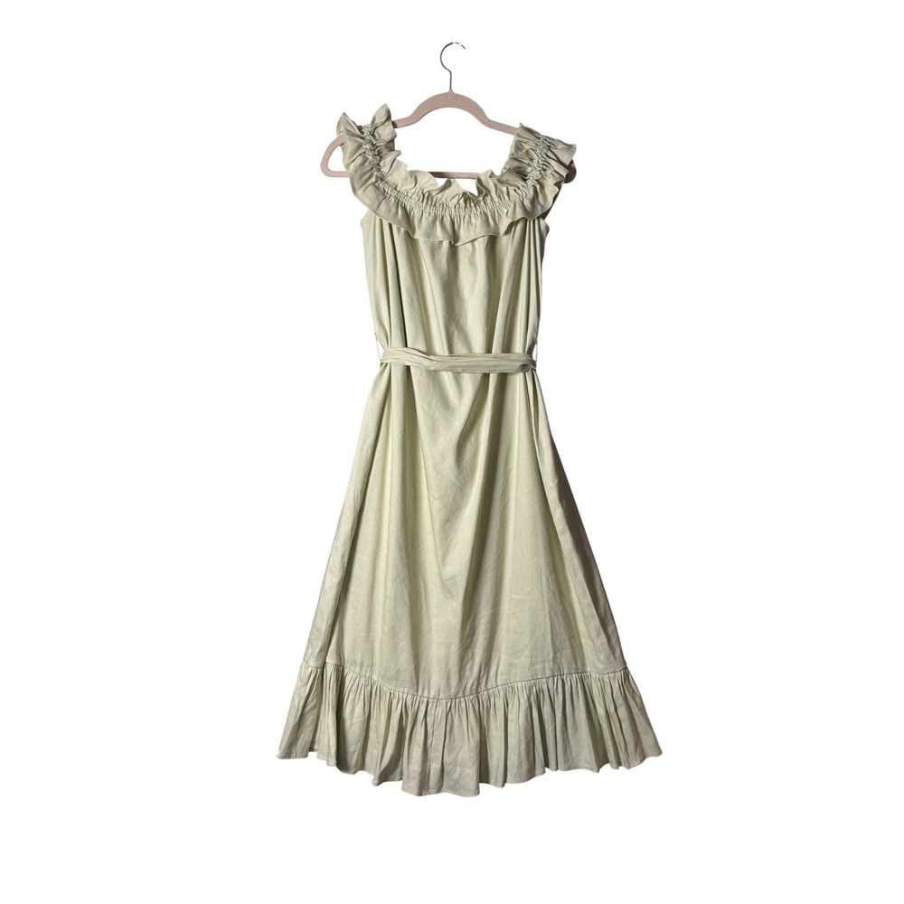 Antonio Melani Womens Elina Dress 4 Light Green Linen Ruffle Midi Cottagecore